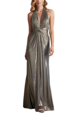 Women's Mona Pleated Metallic Halter Gown