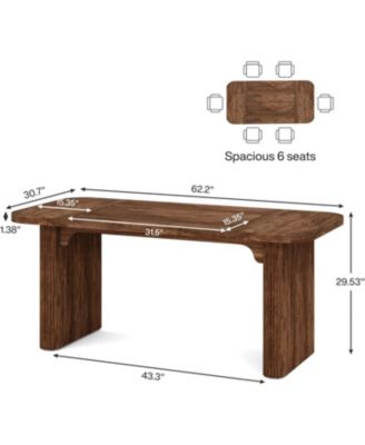 Farmhouse Dining Table for 4-6 People, 62-Inch Modern Kitchen Table with Double Robust Pedestal, Wooden Dinner Table(Only Table)