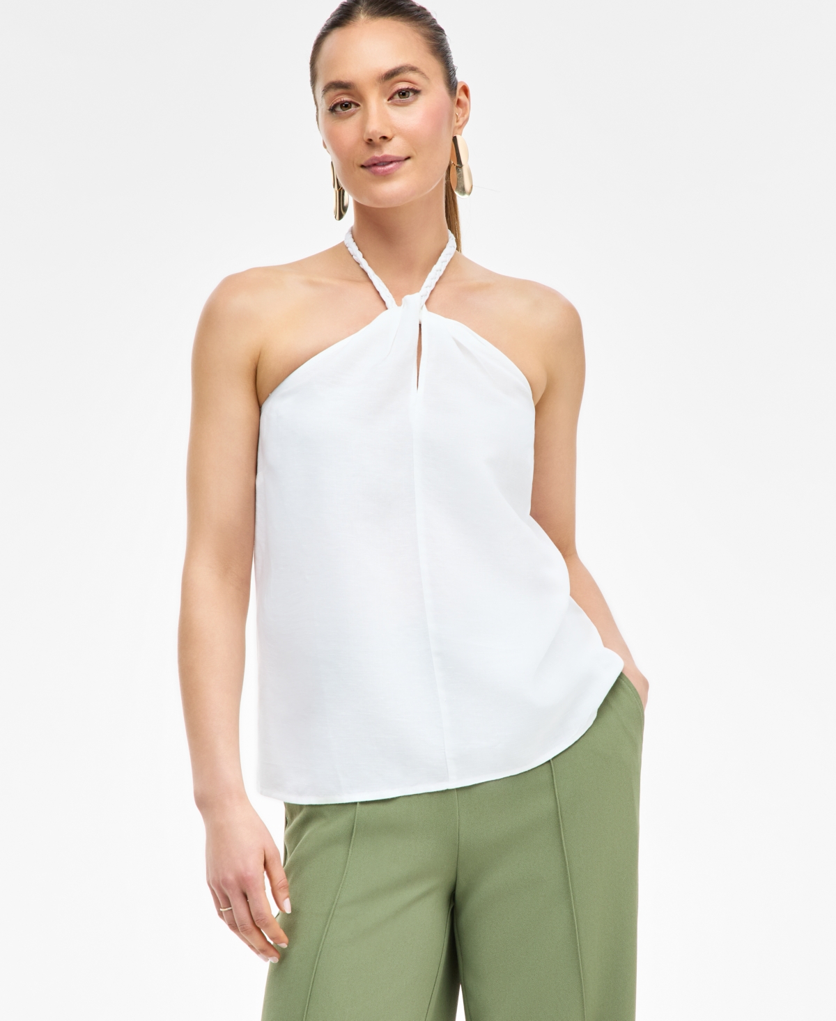 Women's Linen-Blend Braided Halter Top, Exclusively at Macy's - Bright White