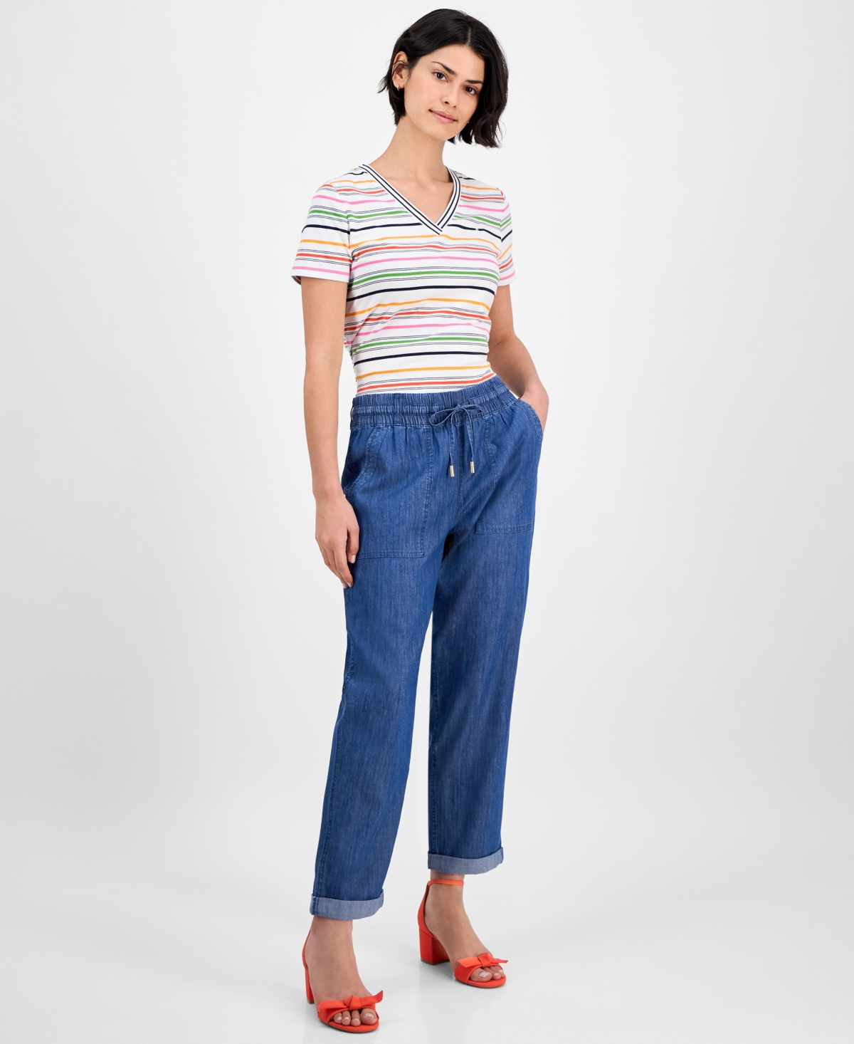 Nautica Jeans Women's Chambray Cuffed Jogger Pants In Azure