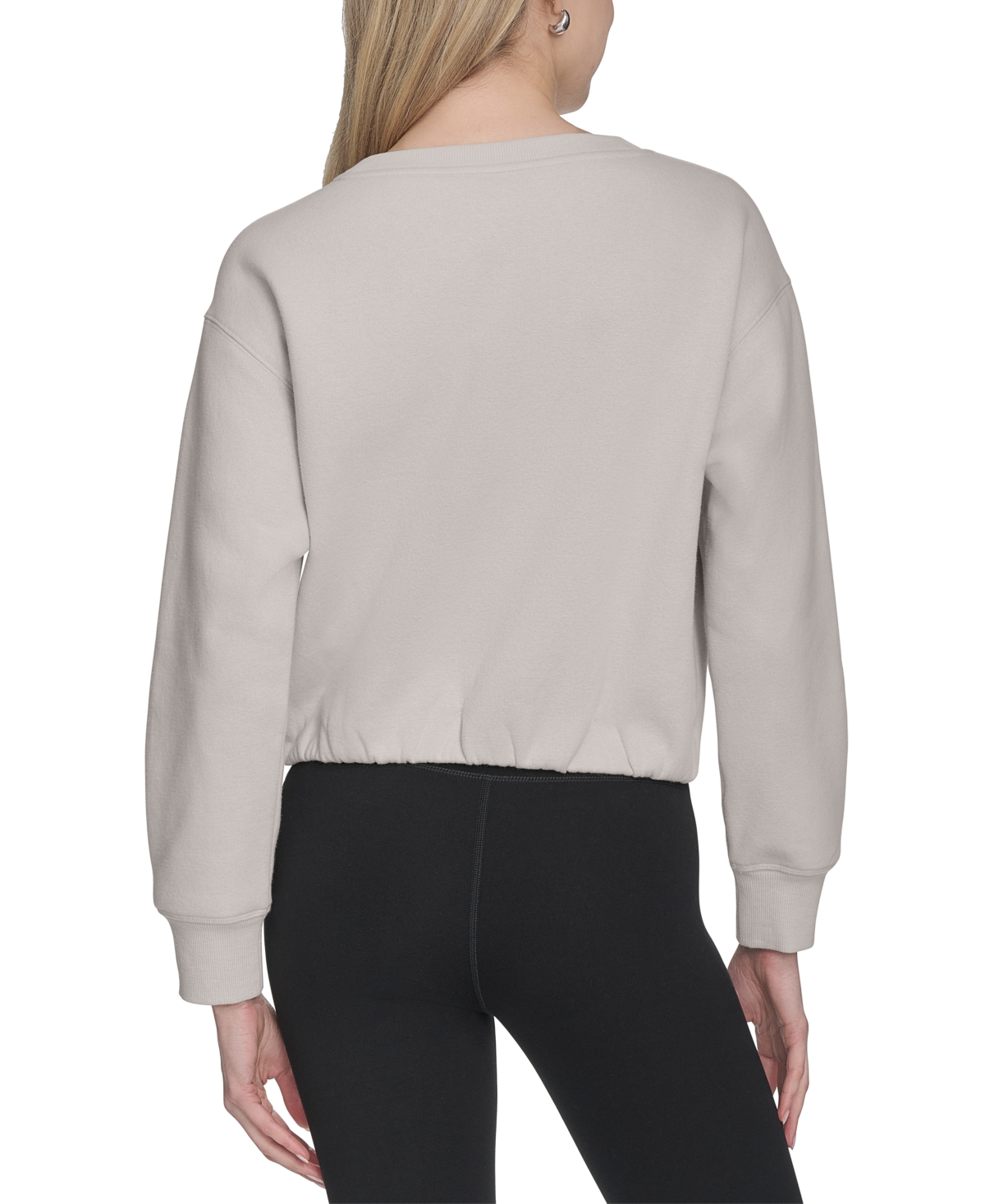 Calvin Klein Women's Logo Fleece Bubble Hem Top In White Pepp