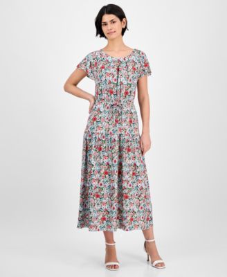 Women's Floral-Print Flutter-Sleeve Maxi Dress