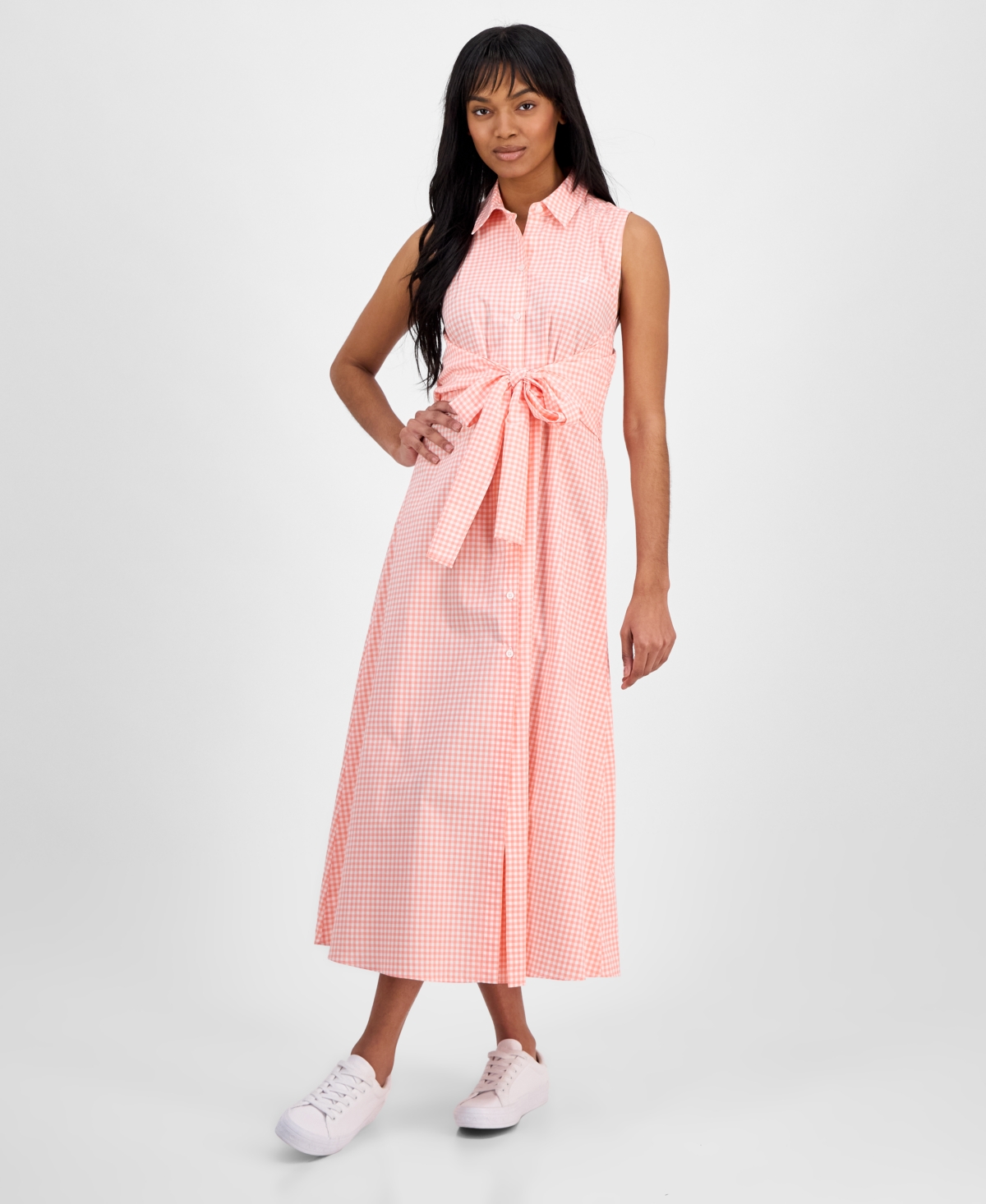 Women's Gingham Cotton Wrap Shirtdress - Bloom/ Bright Whtie