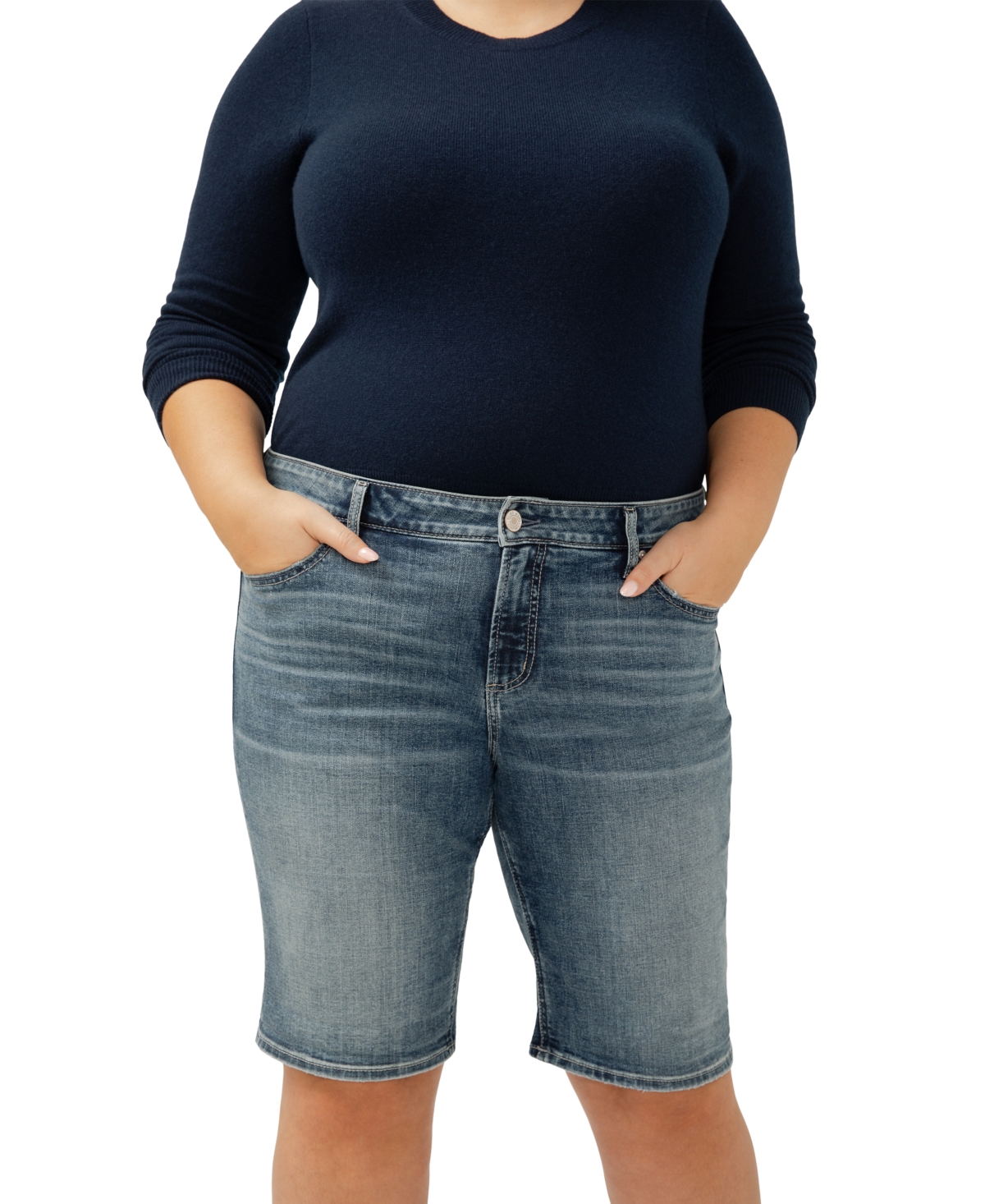 Shop Silver Jeans Co. Plus Size Elyse Denim Bermuda Shorts In Indigo