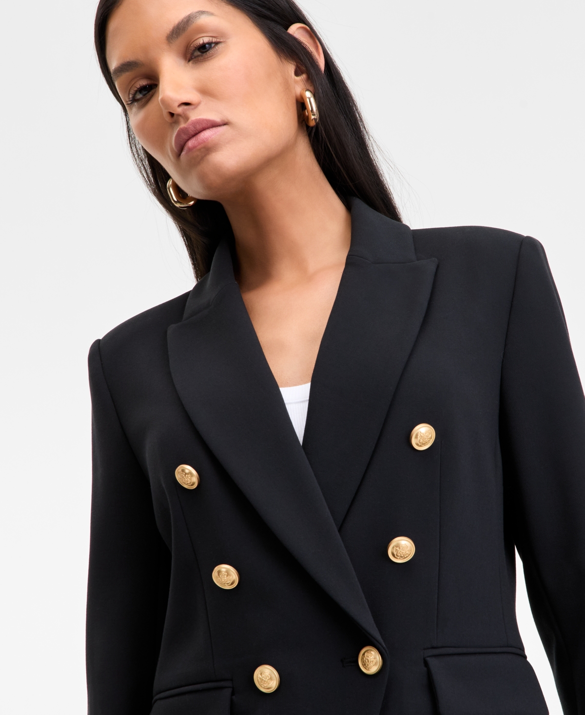 Inc International Concepts Women's Double-breasted Blazer, Exclusively At Macy's In Deep Black