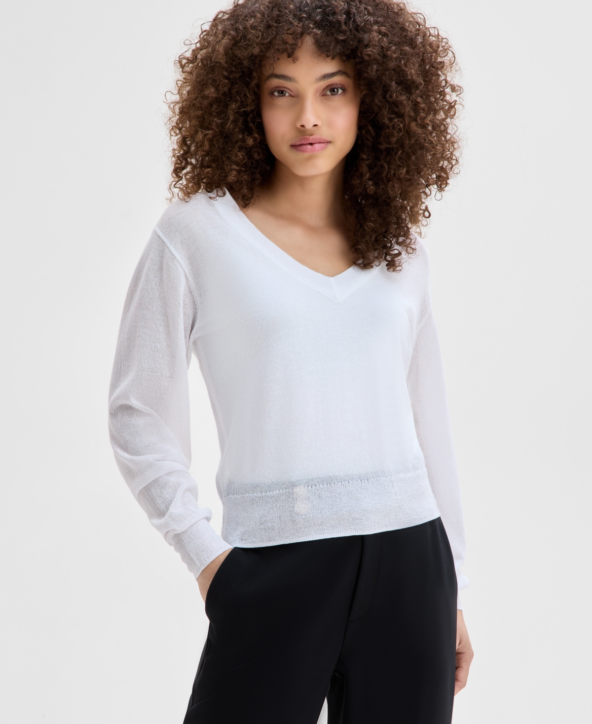 Inc International Concepts Petite V-neck Sweater, Exclusively At Macy's In Bright White