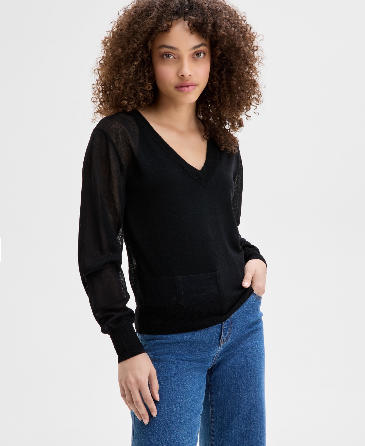 Inc International Concepts Women's Surplice Long-sleeve Sweater, Created For Macy's In Deep Black