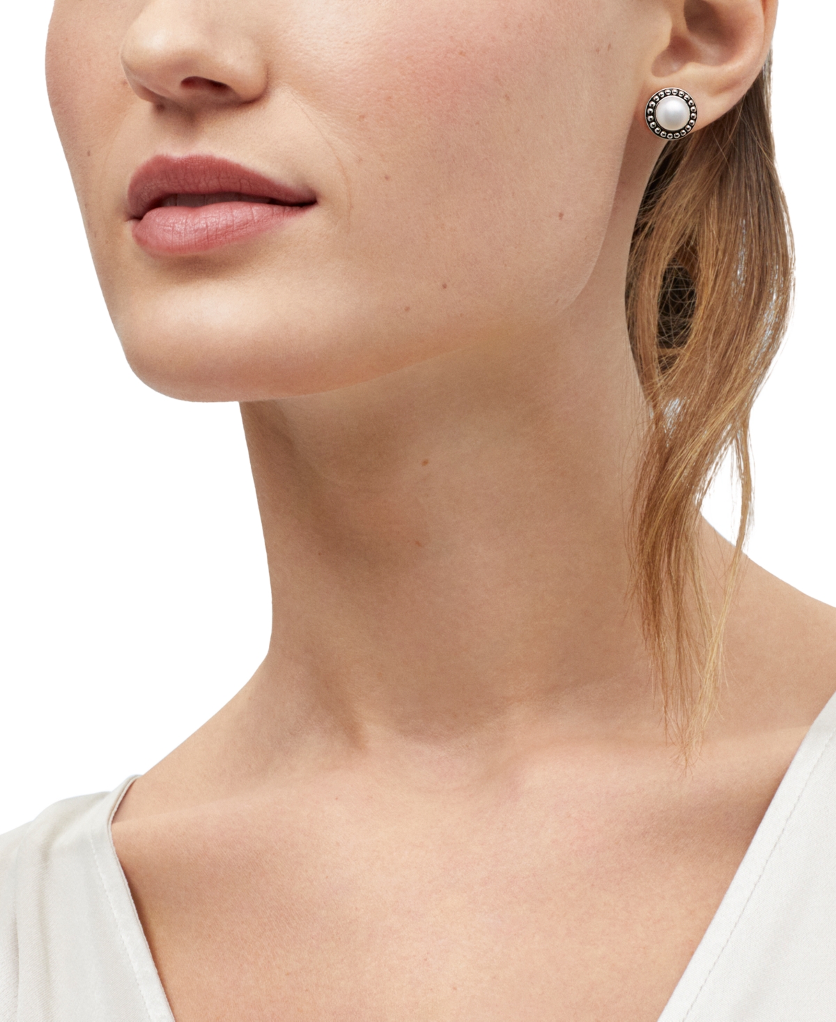 Macy's Cultured Freshwater Pearl (9-1/2mm) Framed Stud Earrings In Sterling Silver In Silver