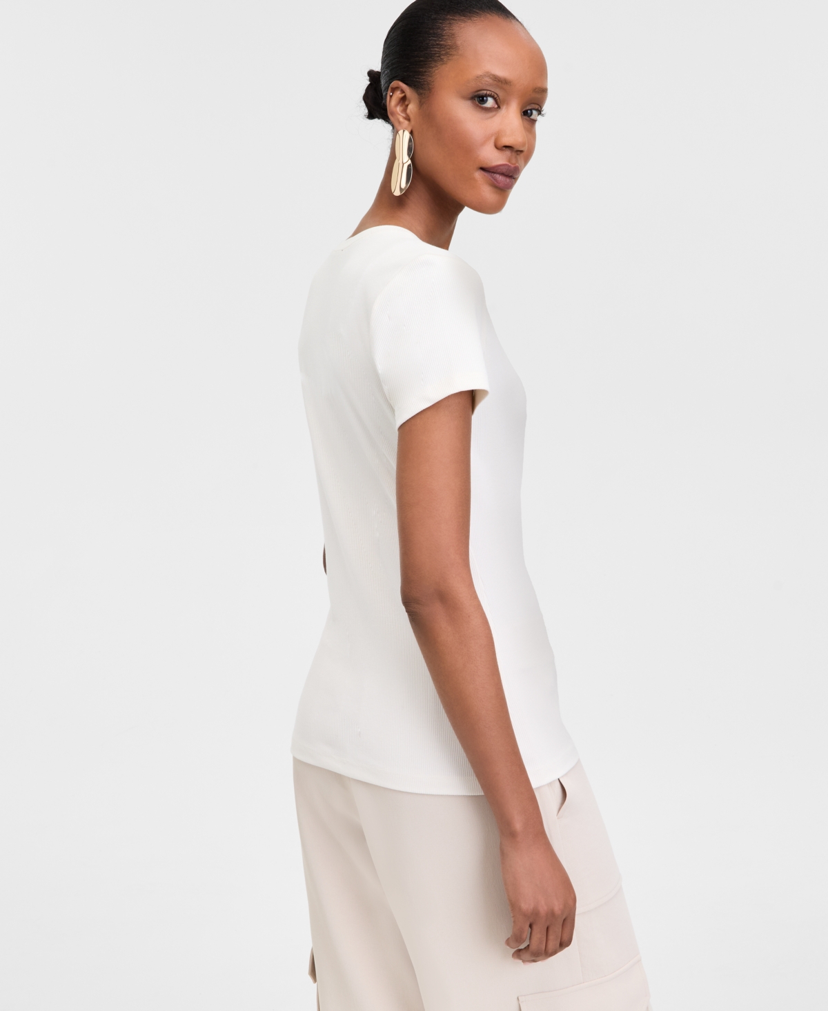 Inc International Concepts Women's Drapy Ribbed V-neck Top, Exclusively At Macy's In White
