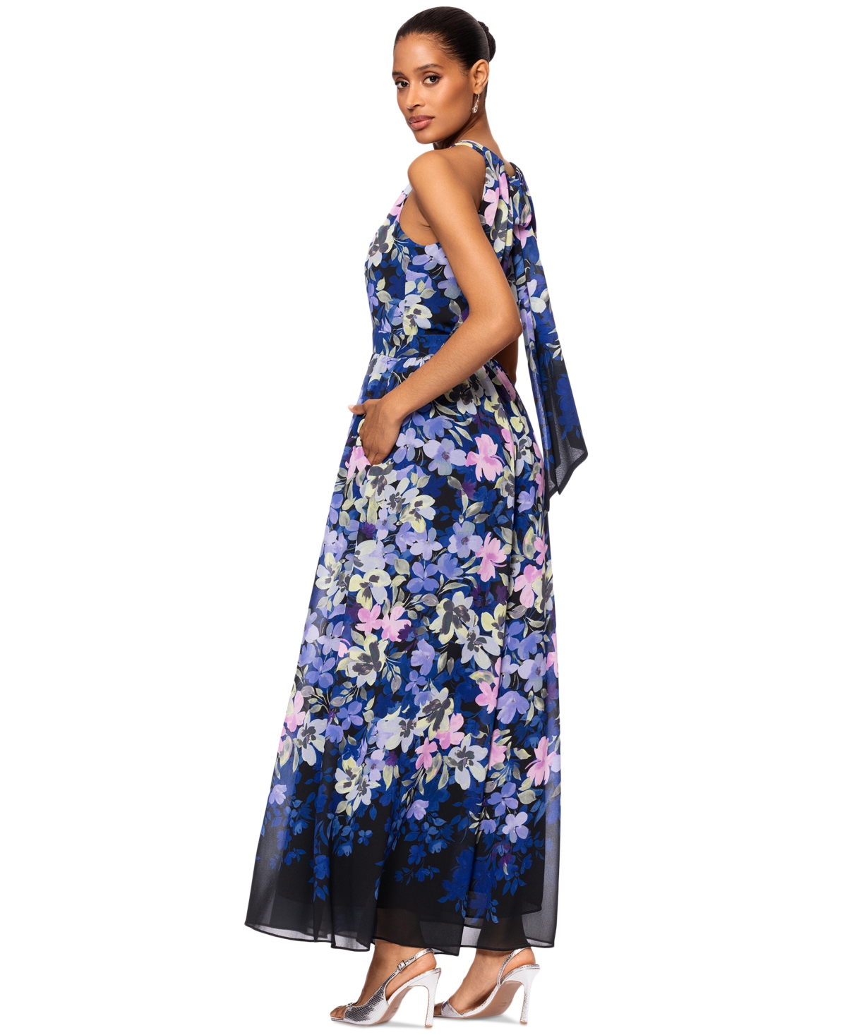 Betsy & Adam Women's Floral-print Jumpsuit In Black,blue