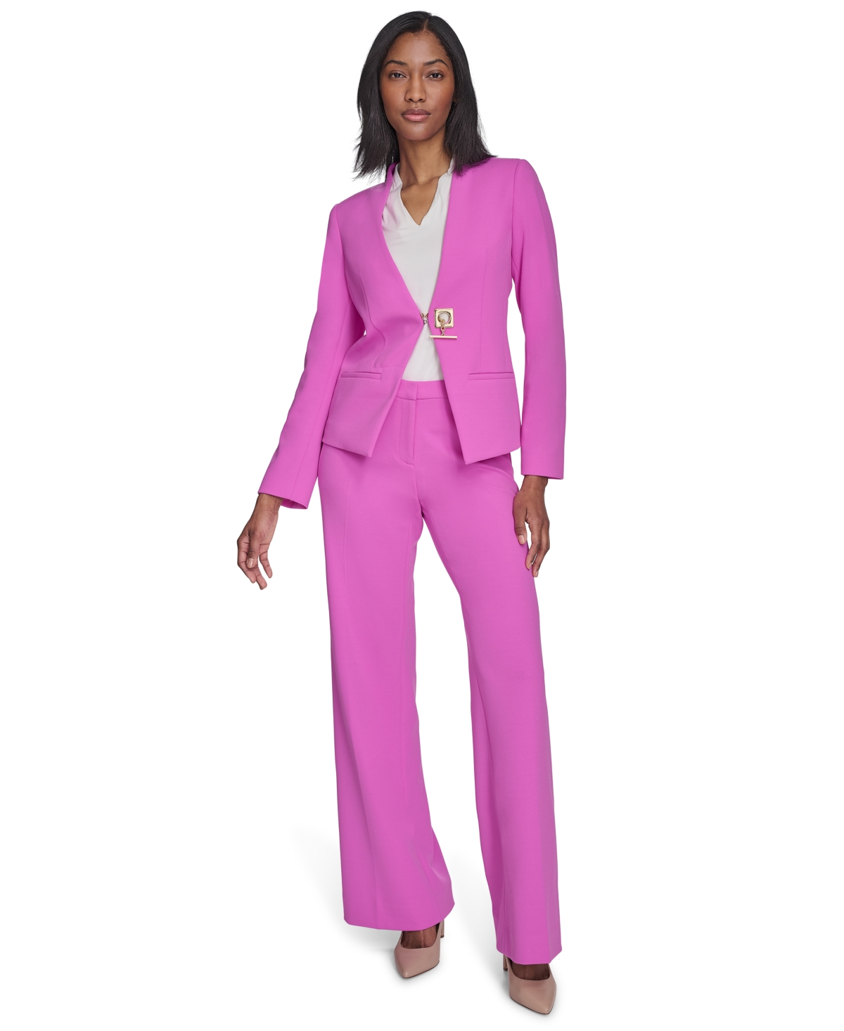 Shop Halston Women's Collarless Toggle Chain Blazer In Orchid