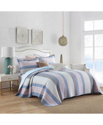 3Pcs 100% Cotton Quilt Bedspread Set Reversible Bedding Striped King