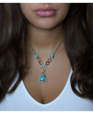 Athena Genuine Blue Turquoise Golden Abstract Necklace