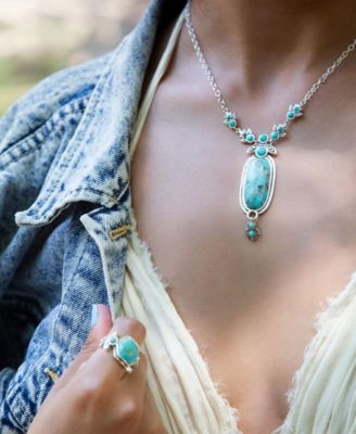 Emile Sterling Silver and Blue Turquoise Abstract Pendant Necklace