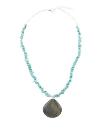 Pueblo Blue Turquoise Magnesite and Jasper Sterling Silver Teardrop Pendant Necklace