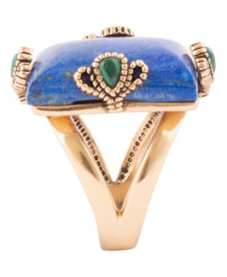 Prismatic Blue Lapis and Malachite Golden Square Ring