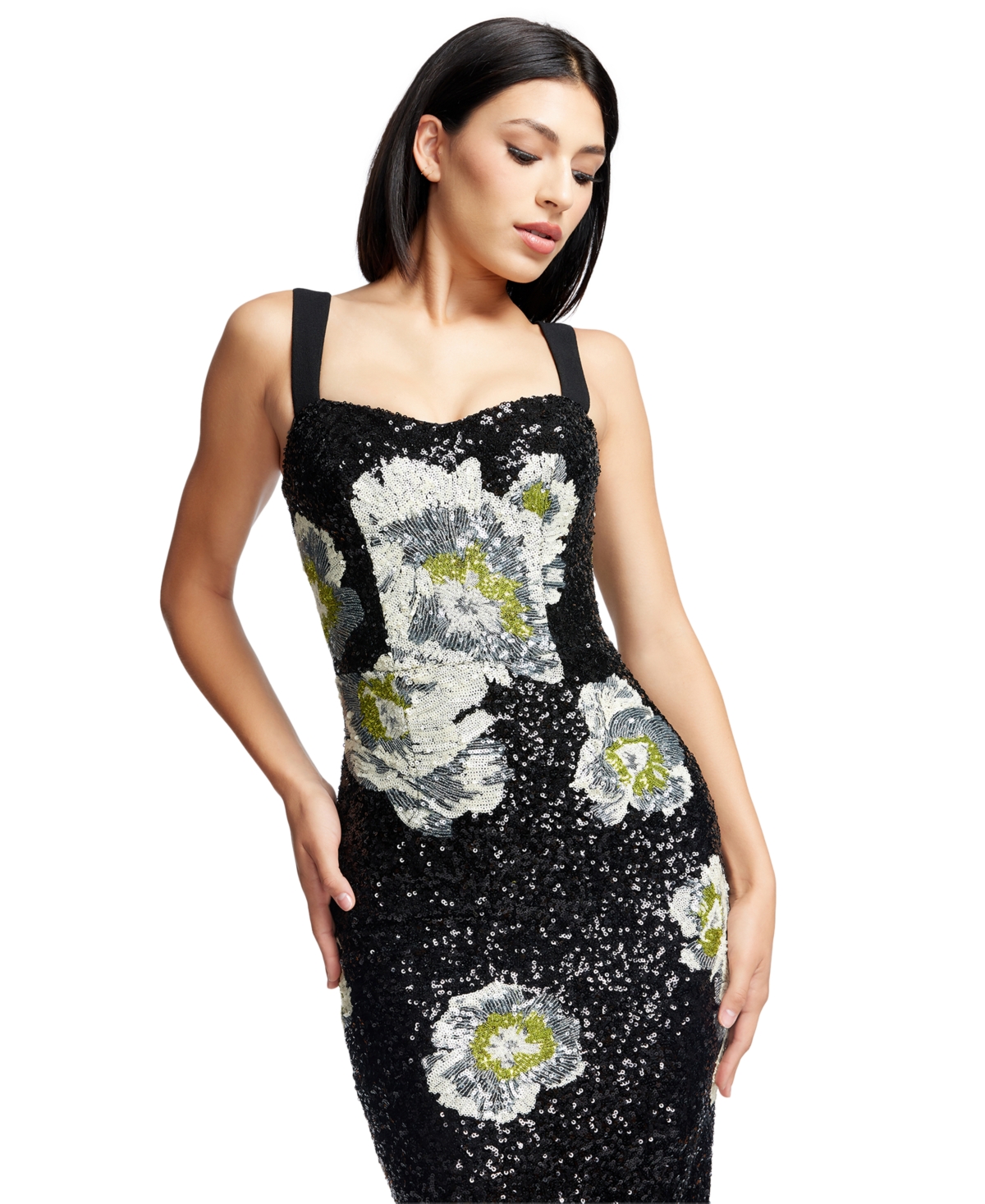 Shop Dress The Population S Women's Nicole Floral-sequined Midi Dress In Black Multi