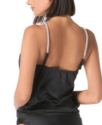 Carmen Marc Valvo Women's Metallic Halter Strap Tankini Top