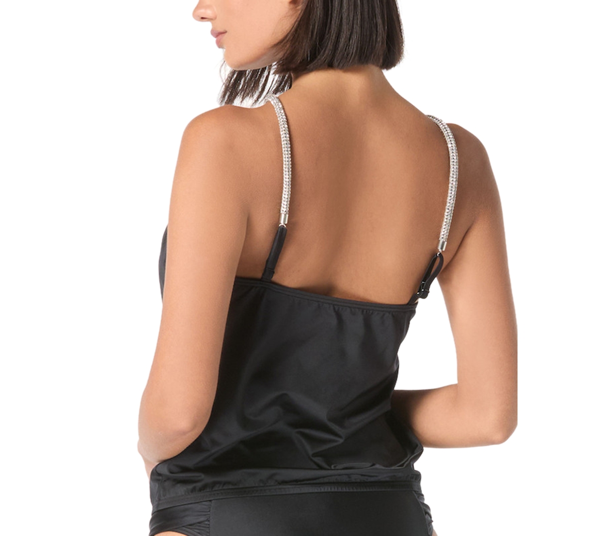 Carmen Marc Valvo High Neck Tankini Top Ruched Side Bikini Bottoms In Black