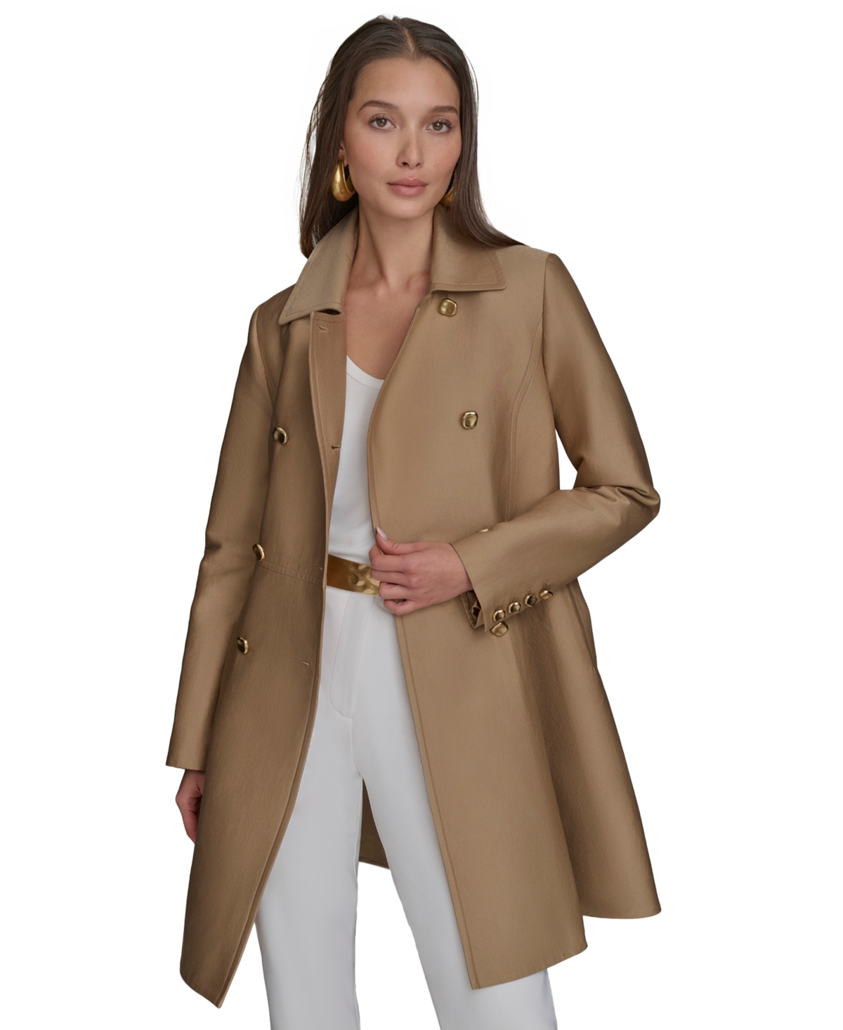 Shop Donna Karan Women's Double-breasted Skirted Trench Coat In Hazelnut