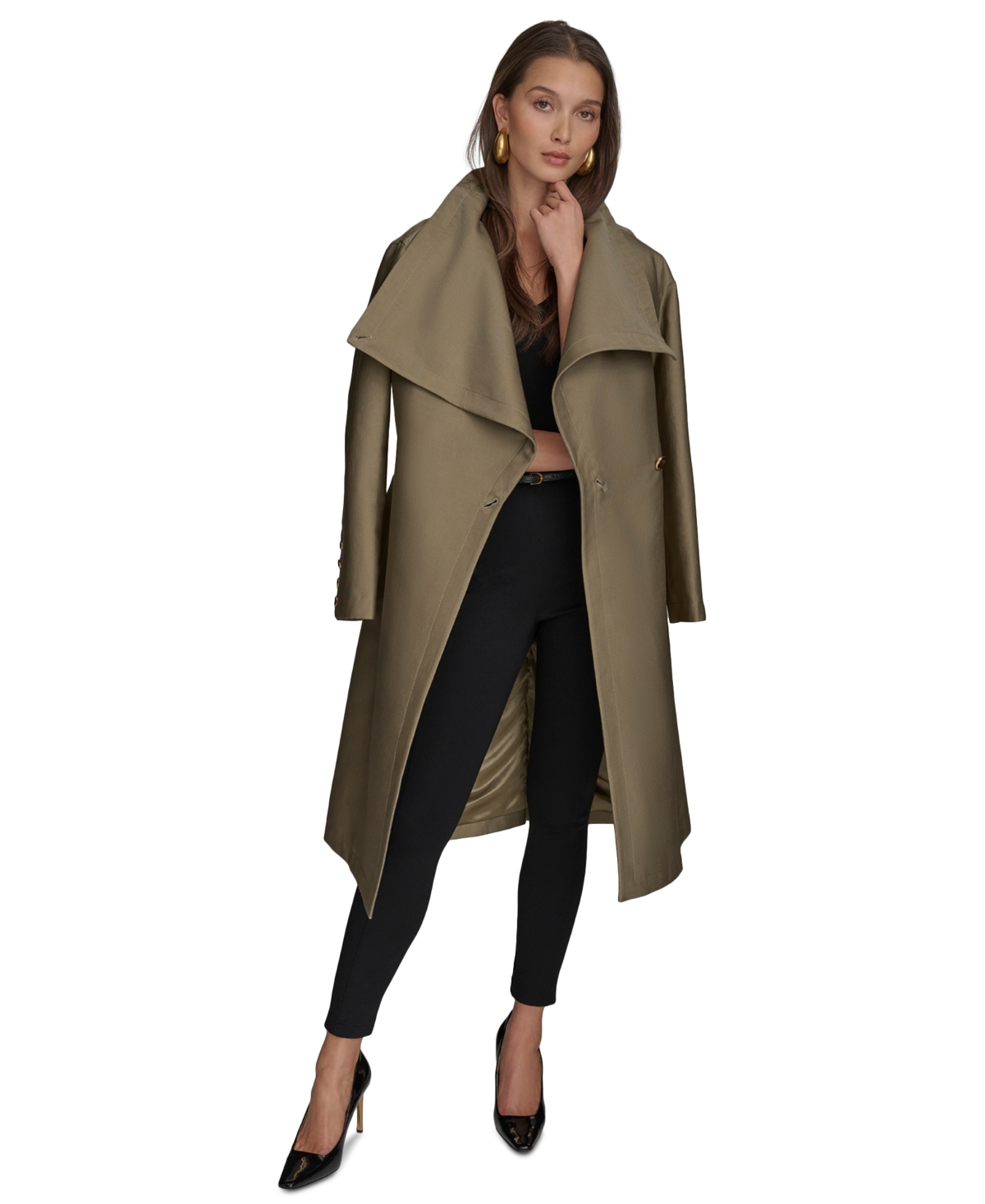 Shop Donna Karan Women's Draped-neck Trench Coat In Terragon
