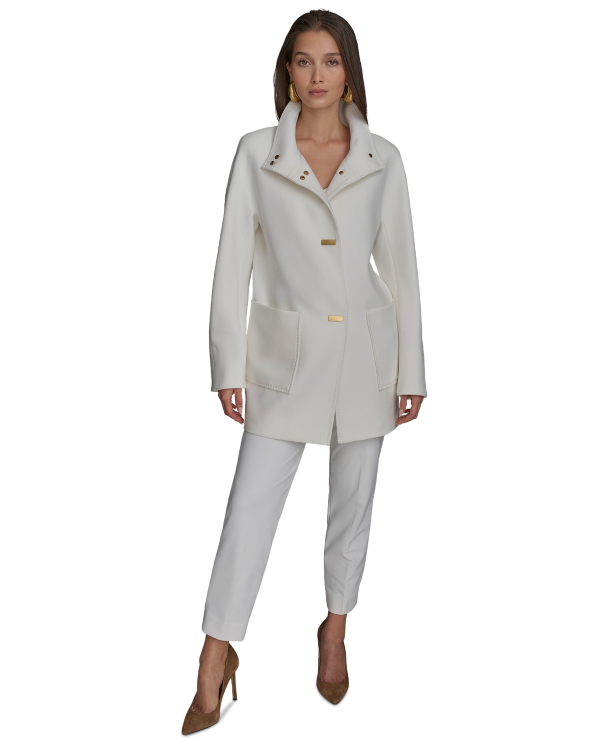 Women's Crepe Stand-Collar Coat - Black
