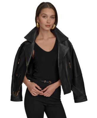【Donna Karan New York】アシンメトリー レザー モトジャケット Donna Karan New York Women's Asymmetric Leather Moto Jacket