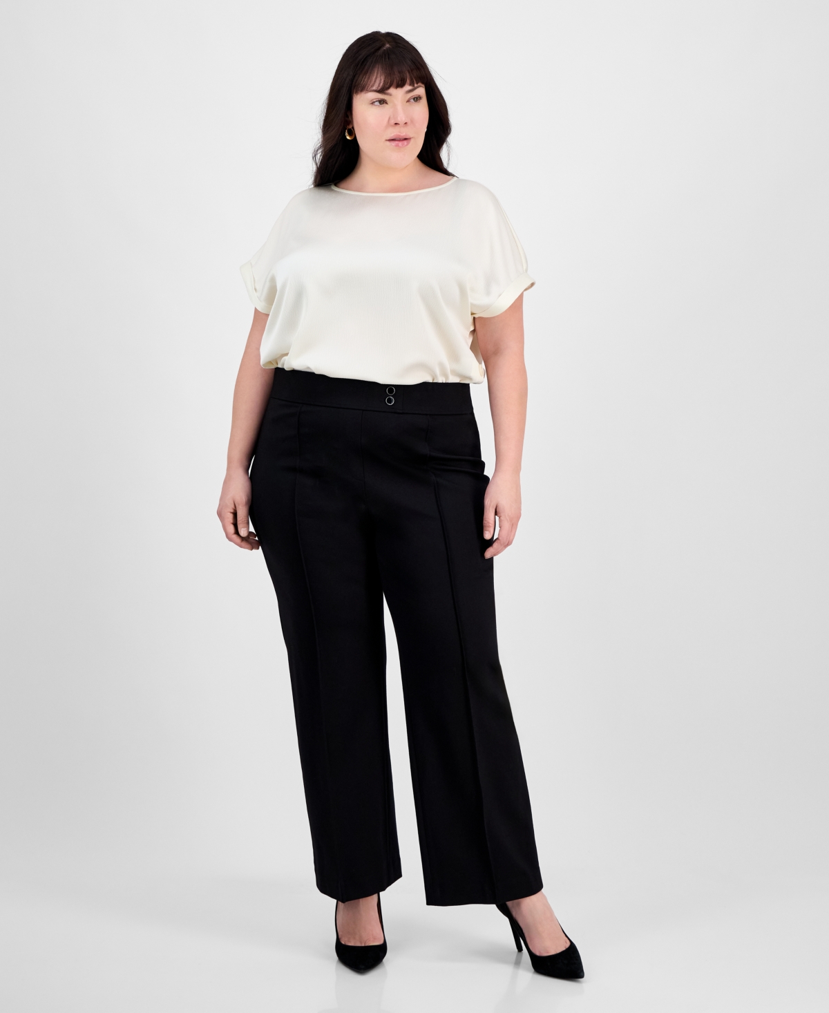 Plus Size Pintucked Pull-On Pants - Jones Black