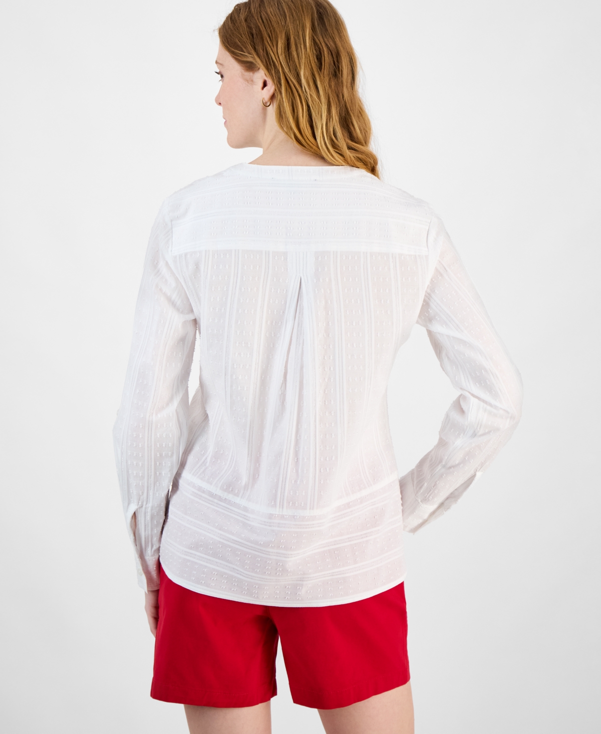 Tommy Hilfiger Women's Clip-dot Stripe Split-neck Top In Bright White