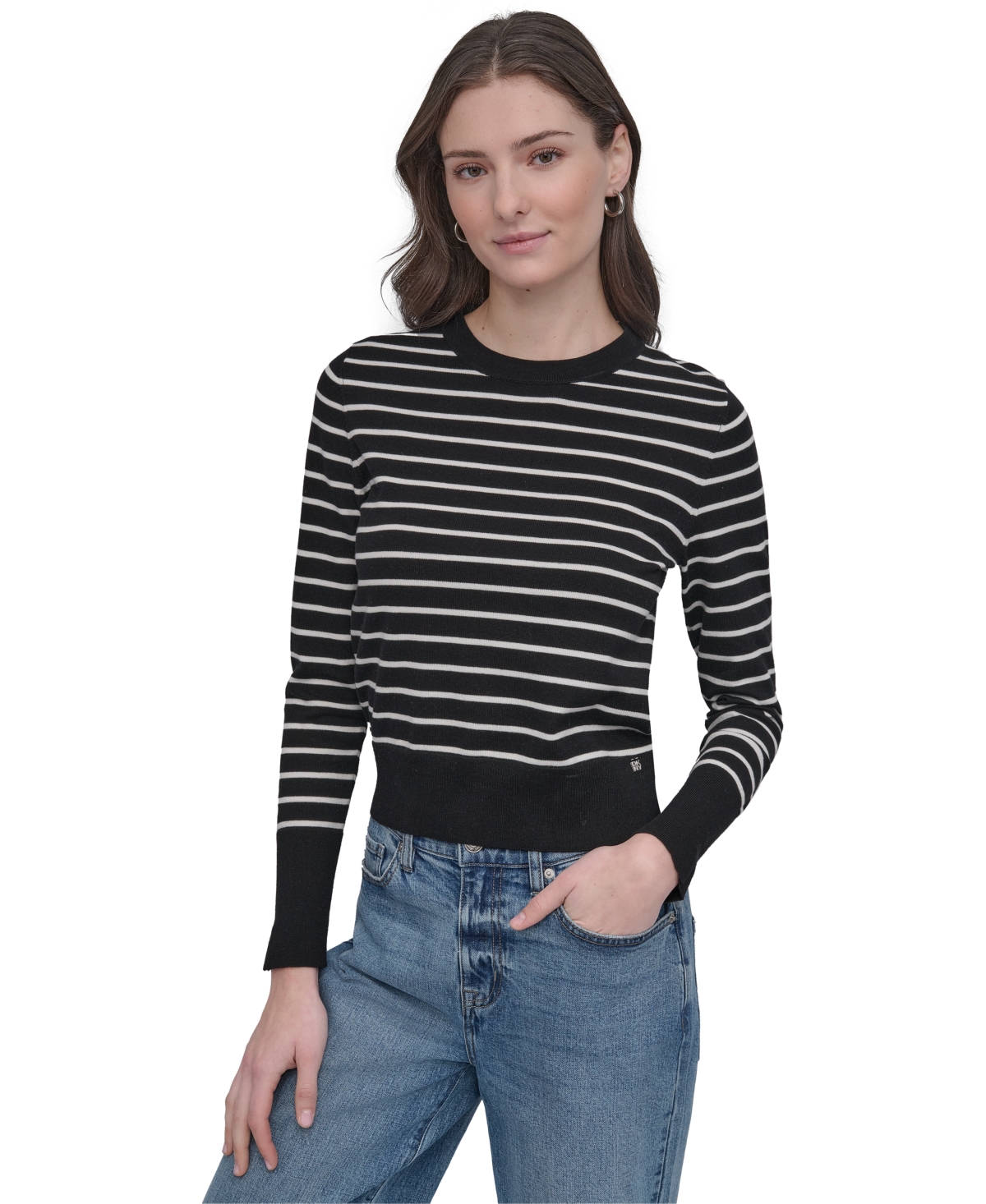 DKNY JEANS PETITE STRIPED CREWNECK SWEATER 