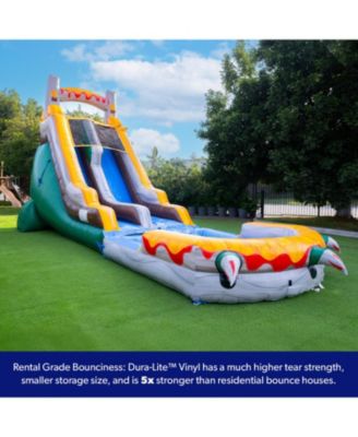 Herokiddo T-Rex 18' Water Slide with Detachable Pool & Air Blower, Tall Seating Height, Commercial Grade, 100% PVC Vinyl, Summer Fun, Outdoor Play, Blow Up Inflatable