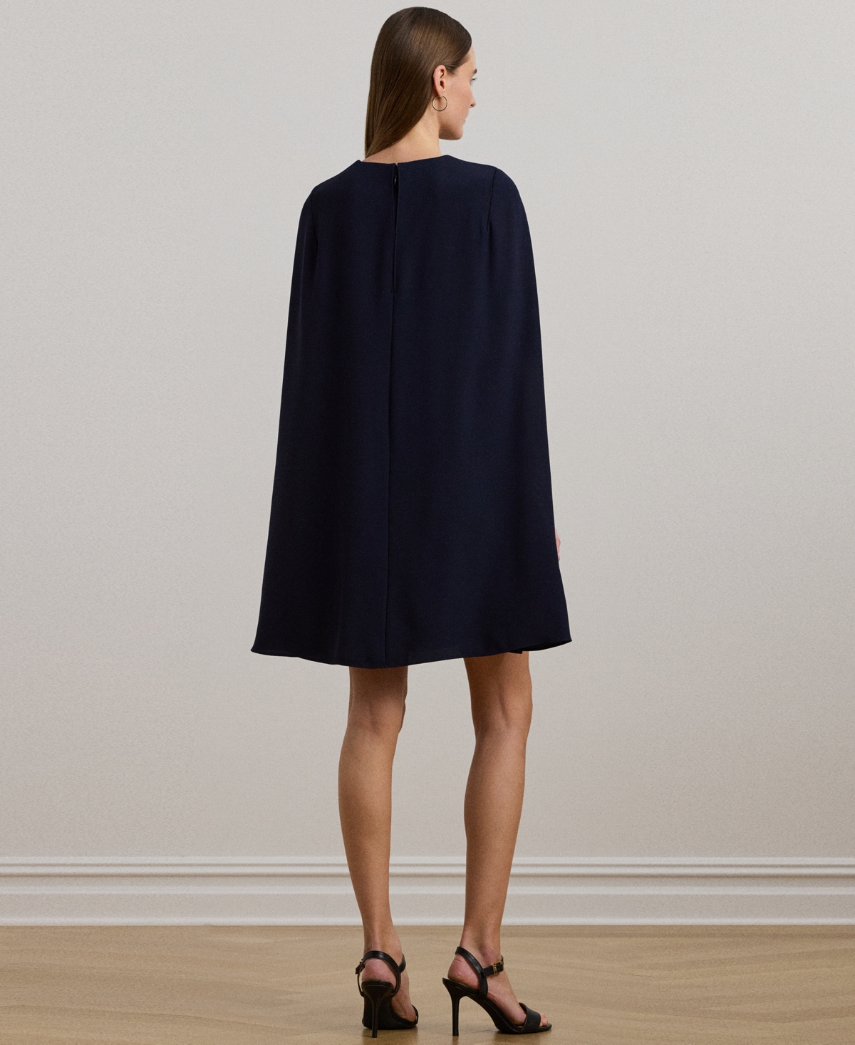 Ralph Lauren Women's Belted Cape Georgette Cocktail Dress In Lighthouse Navy
