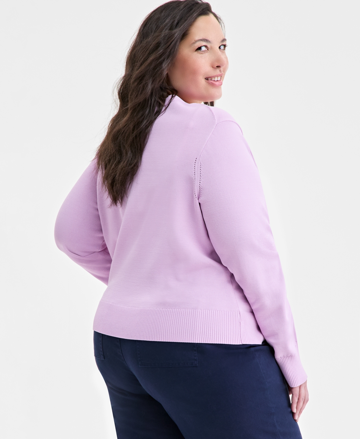 On 34th Trendy Plus Size Sweater Cardigan, Exclusively At Macy's In Orchid Bouquet