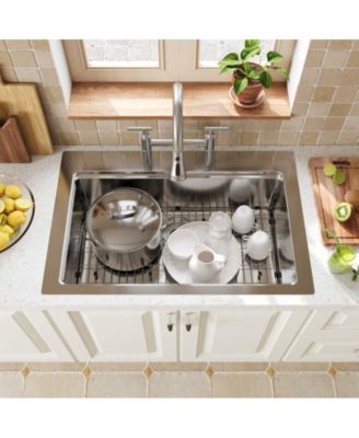 33" L x 22" W Single Bowl Stainless Steel Drop-in Workstation Kitchen Sink with Accessories