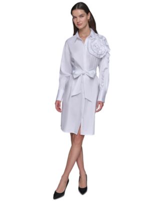 KARL LAGERFELD PARIS - Women's Ruffled Tie-Waist Cotton Shirtdress