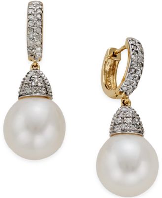 macy's pearl and diamond earrings