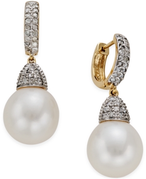 image of Freshwater Pearl (11mm) and Diamond (3/4 ct. t.w.) Drop Earrings in 14k Gold