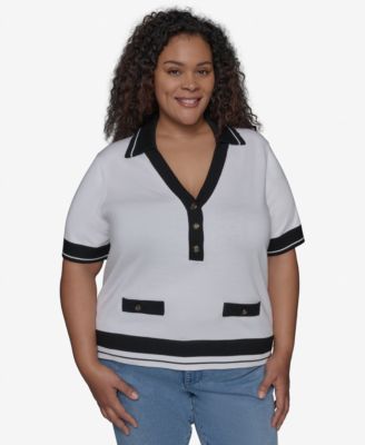 KARL LAGERFELD PARIS - Plus Size Short-Sleeve Polo Sweater