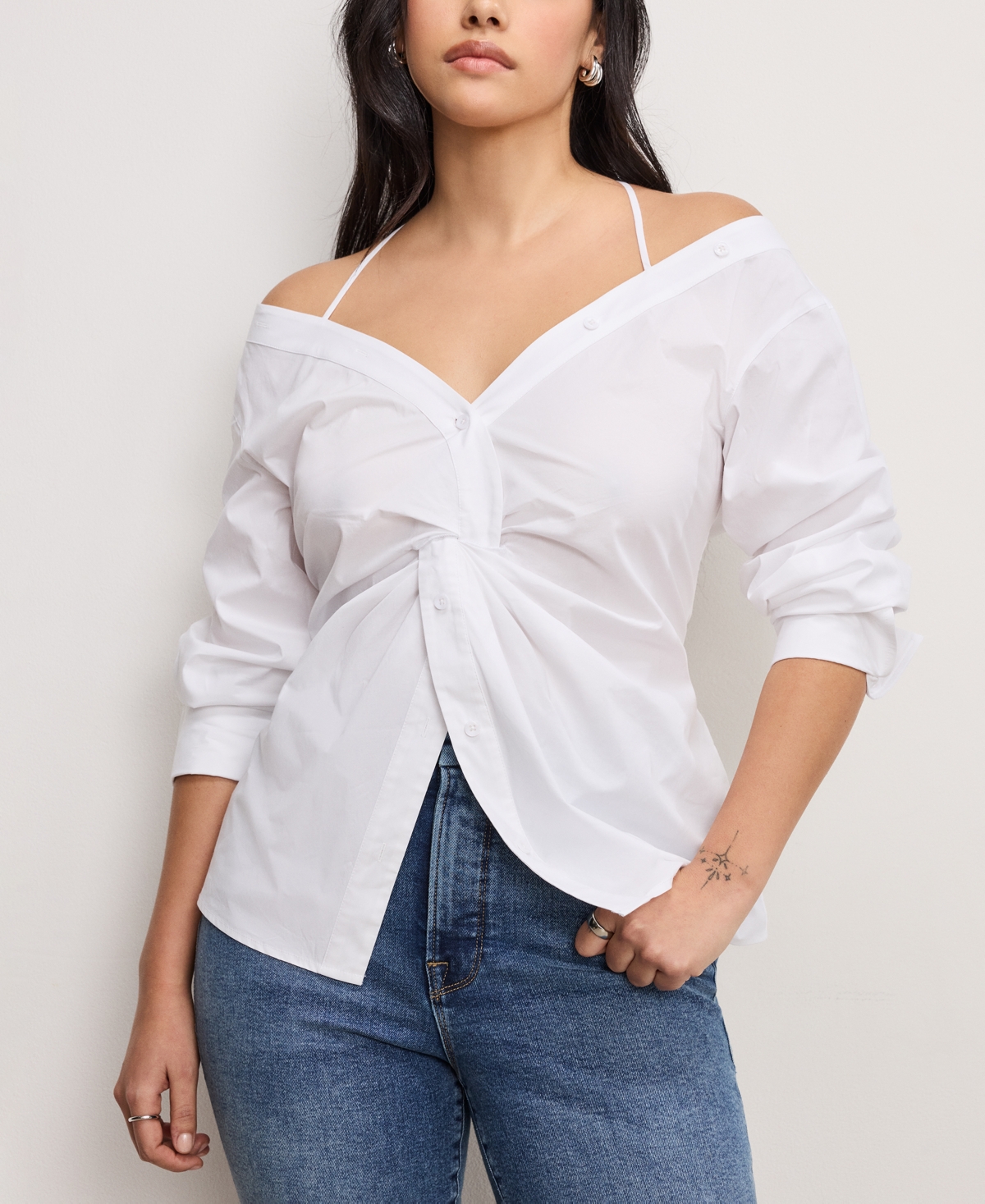 Shop Good American Women's Off-the-shoulder Long-sleeve Top In White