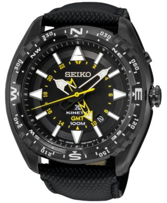 Seiko - Mens Prospex Kinetic GMT Black Leather Strap Watch 46mm SUN057