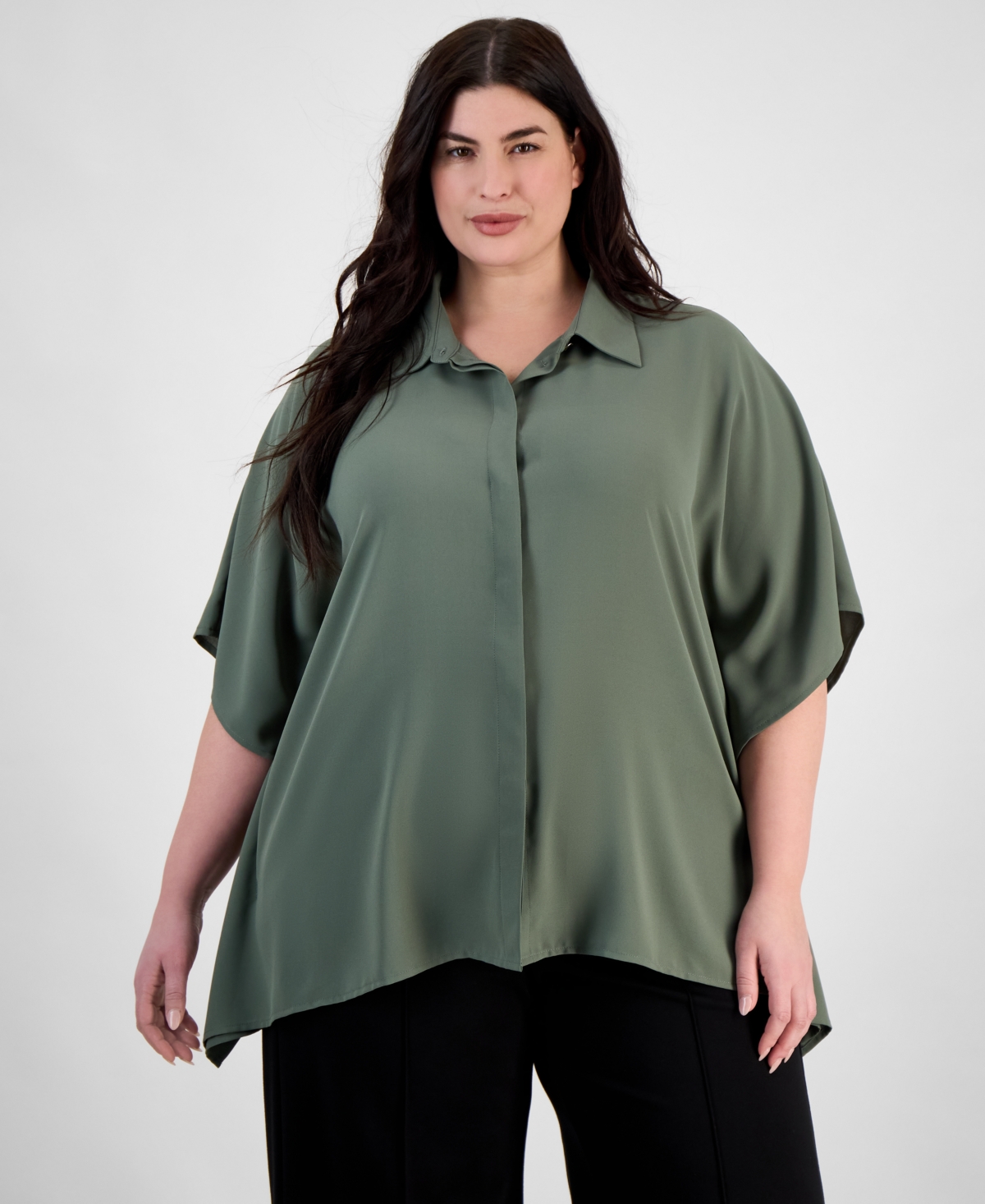 Anne Klein Plus Size Dolman-sleeve Vented-hem Blouse In Eucalyptus