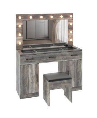 Vanity Desk Set with Large Lighted Mirror and Power Outlet for Convenient Makeup and Grooming
