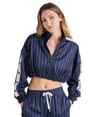 Steve Madden - Women's Beckham Cropped Striped Zipper Jacket