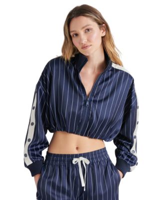 Steve Madden Women's Beckham Cropped Striped Zipper Jacket - Macy's