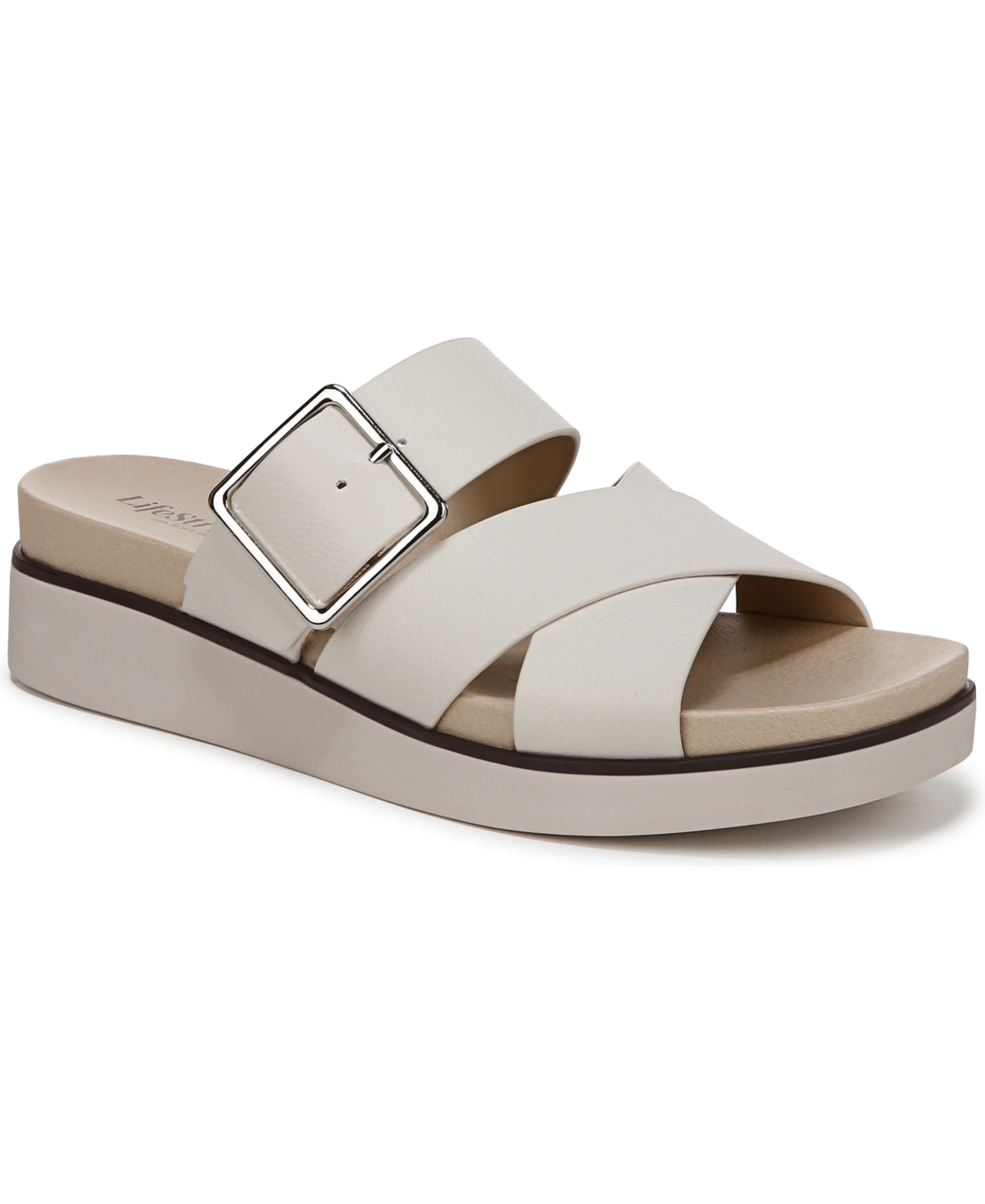 LIFESTRIDE WOMEN'S GETAWAY OPEN SQUARE TOE PLATFORM SLIDE SANDALS 