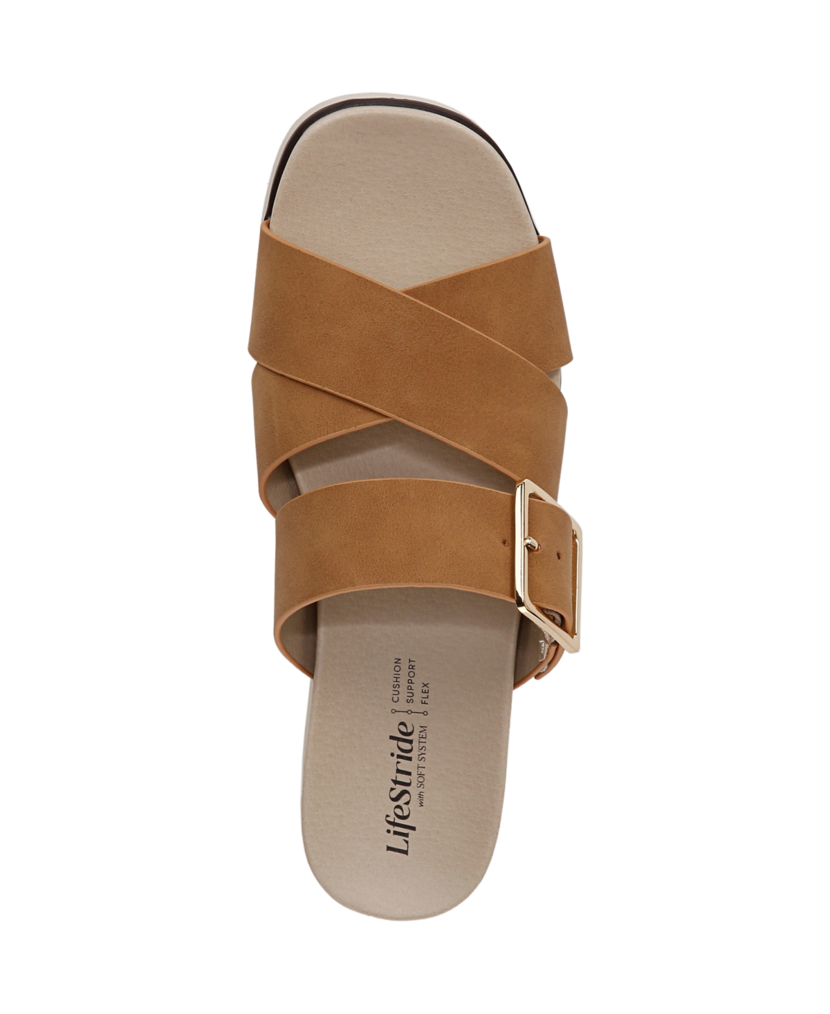 Shop Lifestride Women's Getaway Open Square Toe Platform Slide Sandals In Tan Faux Leather
