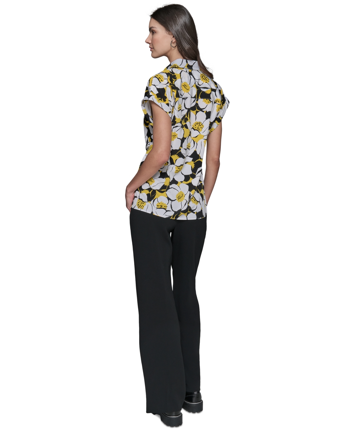 KARL LAGERFELD WOMEN'S PRINTED ASYMMETRICAL BUTTON-FRONT TOP 