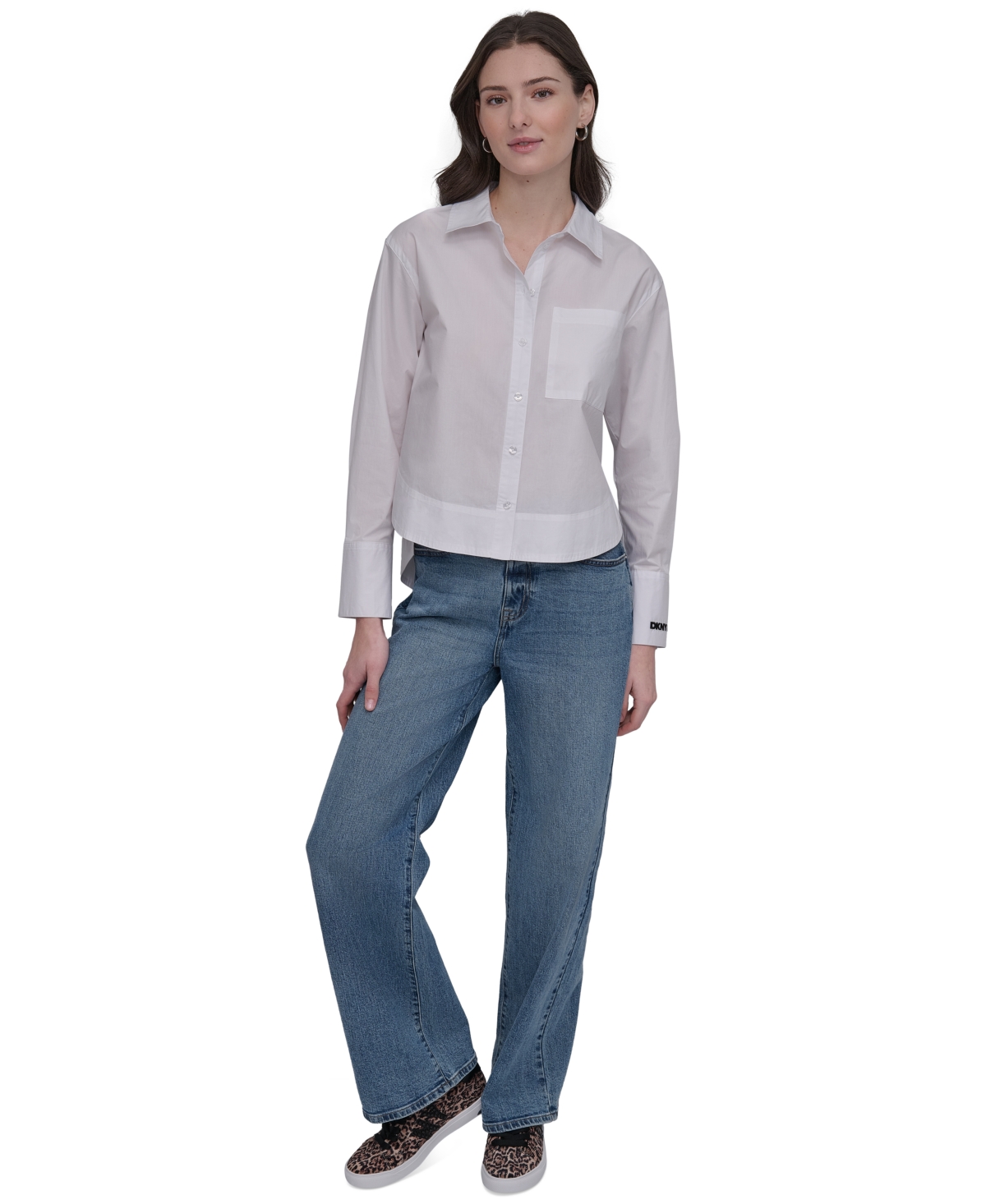 DKNY JEANS WOMEN'S COTTON POPLIN CROPPED SHIRT 