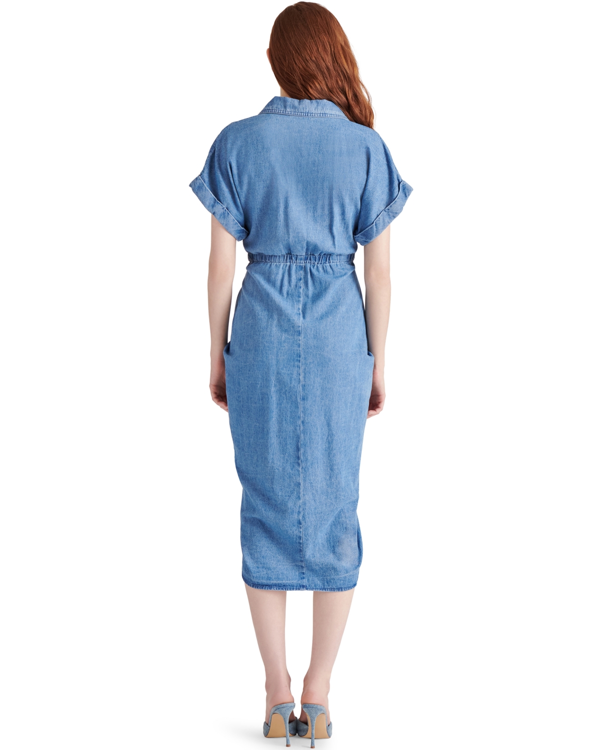 Steve Madden Tori Tie Waist Denim Midi Shirtdress In Chambray Blue
