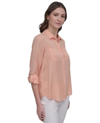 Women's Roll-Tab-Sleeve Button-Front Shirt
